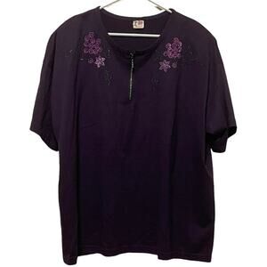 Vintage Cactus Embellished Shirt with Partial Zip‎